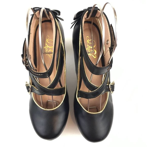Black Lolita Liz Lisa Deary Unique Table Leg Heels Criss Cross Buckles size 40 - Picture 6 of 16